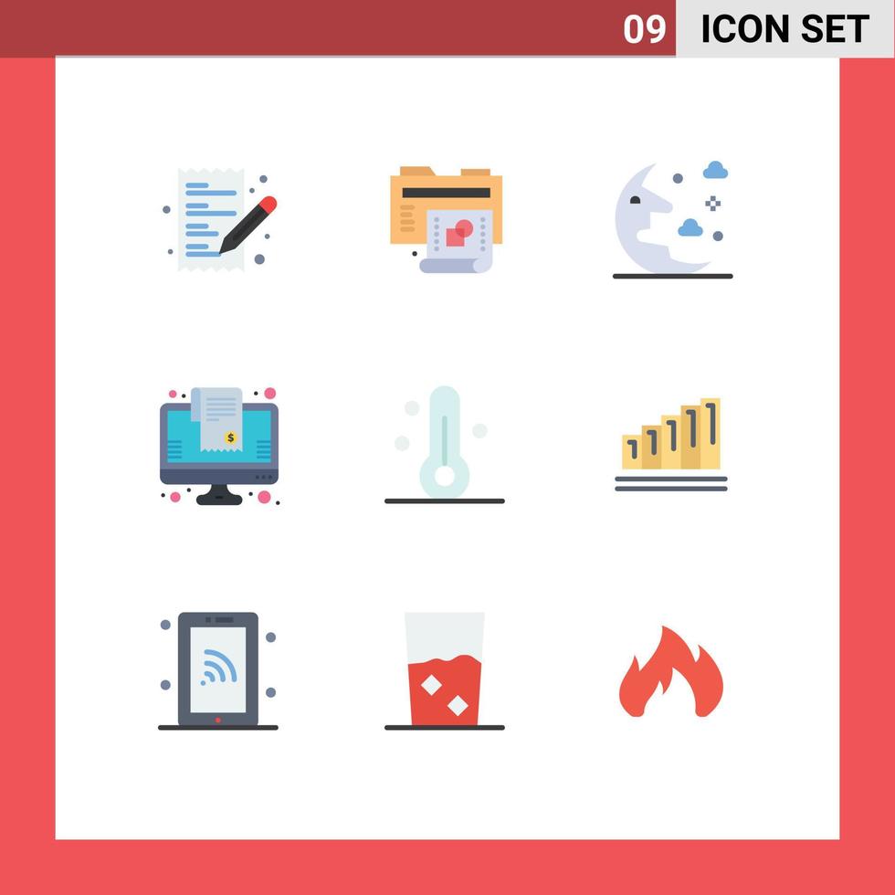 9 flaches Farbkonzept für mobile Websites und Apps Temperatur Online-Shopping-Cloud-Liste Rechnung editierbare Vektordesign-Elemente vektor