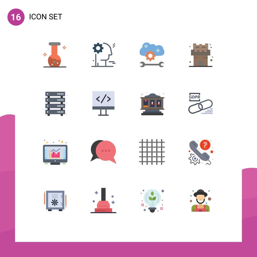 16 universell platt färger uppsättning för webb och mobil tillämpningar server data moln preferenser sand strand redigerbar packa av kreativ vektor design element