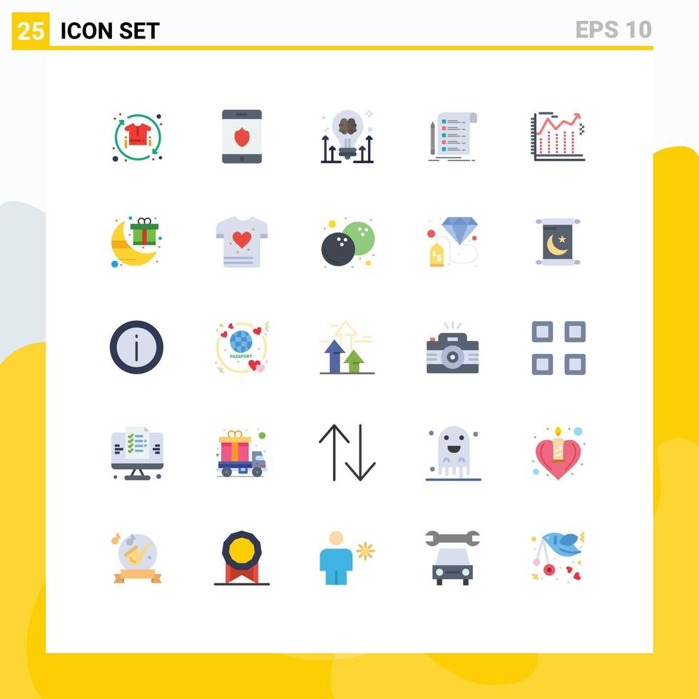 grupp av 25 platt färger tecken och symboler för checklista faktura hjärna Rapportera pil redigerbar vektor design element
