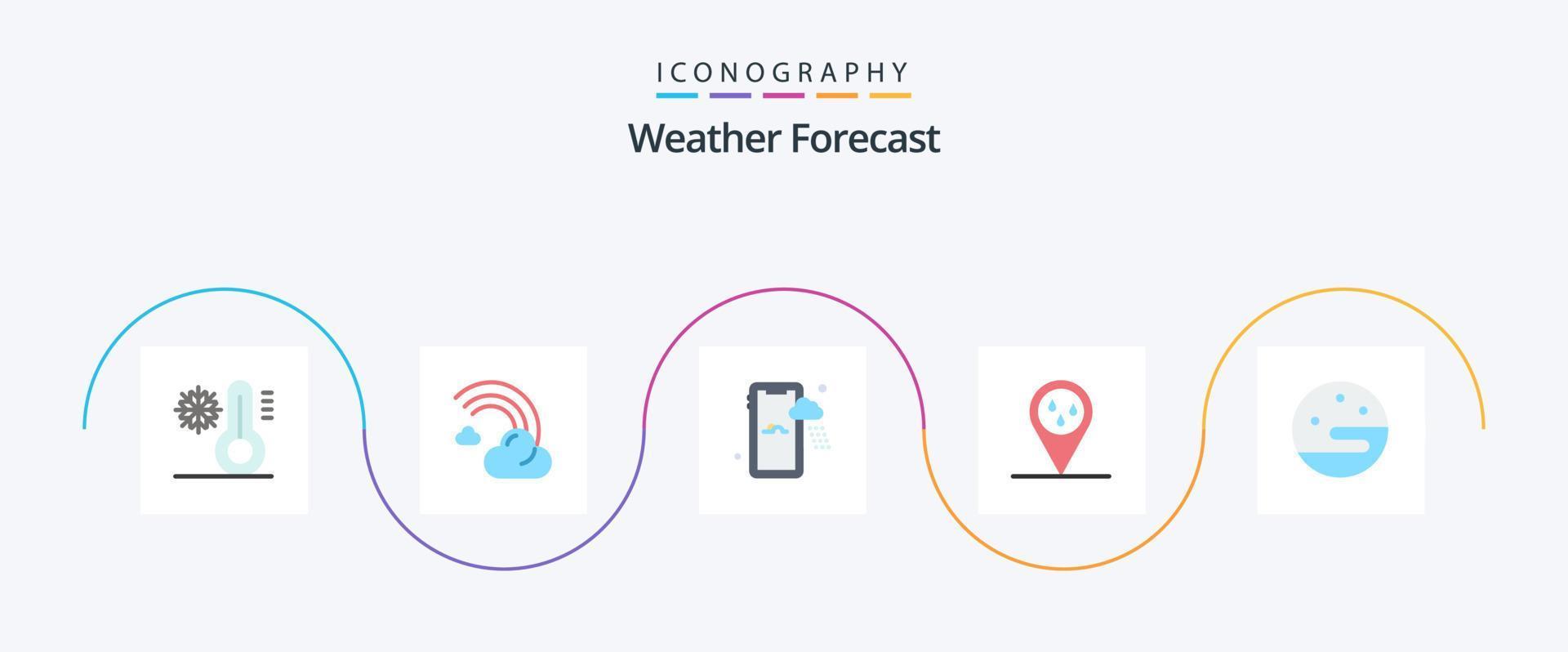 Weather Flat 5 Icon Pack inklusive Wetter. Mond. Regen. Wetter. Vorhersage vektor