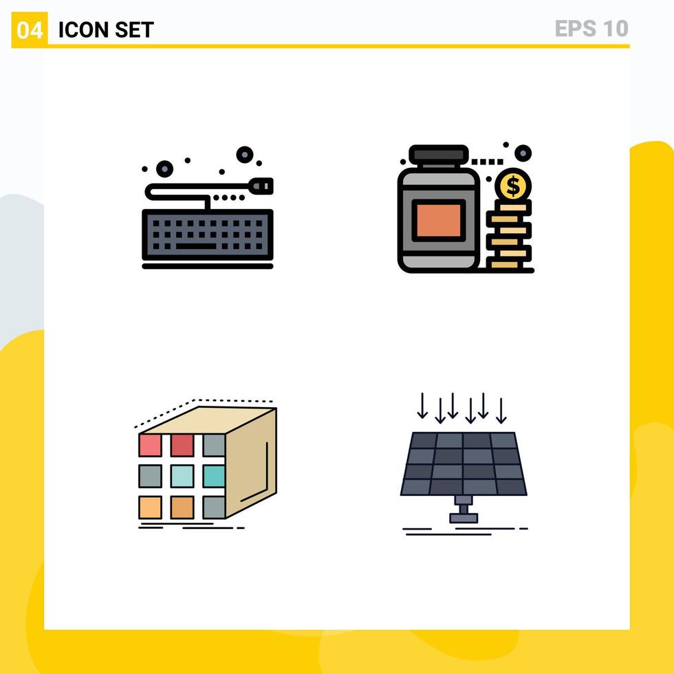 Satz von 4 kommerziellen Filledline-Flachfarben-Packs für Board-Aggregation Tastaturgeld dimensionale editierbare Vektordesign-Elemente vektor