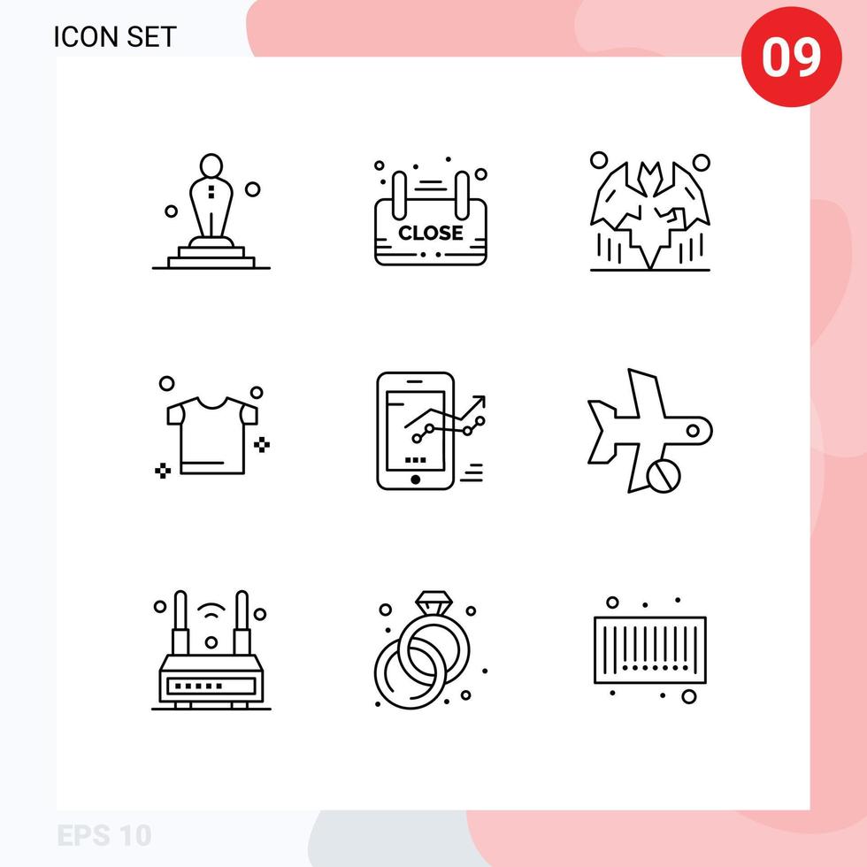 9 kreative Symbole moderne Zeichen und Symbole von Graph Shirt Shop Trocknen Nacht editierbare Vektordesign-Elemente vektor