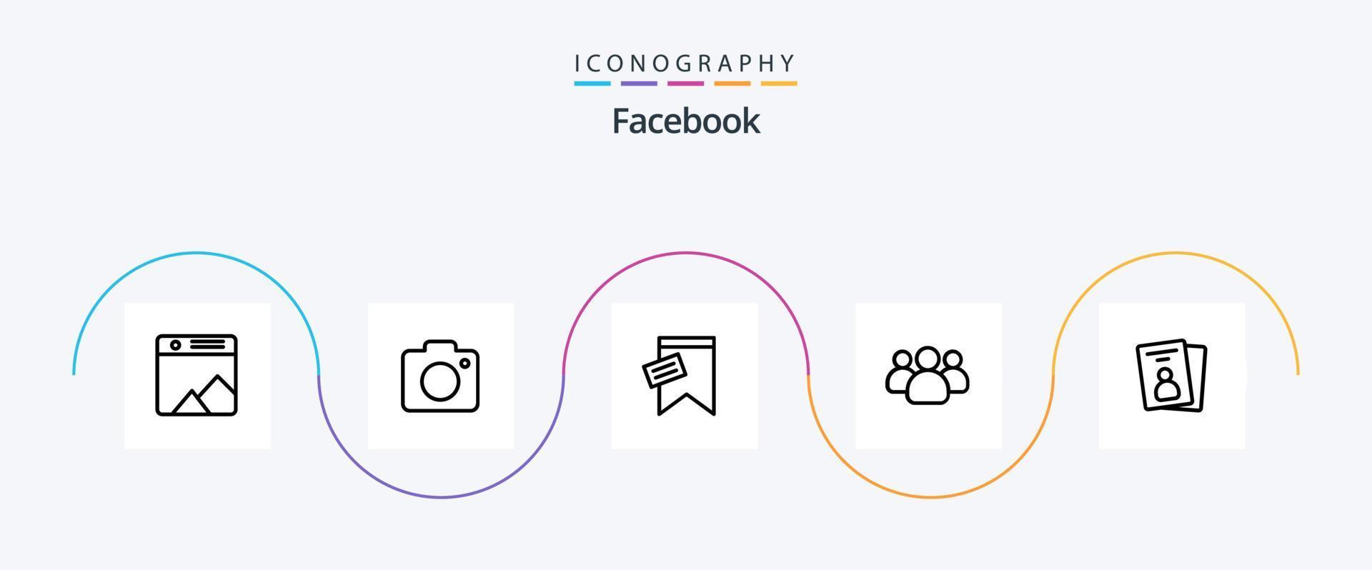 Facebook linje 5 ikon packa Inklusive kort. team. märke. användare. vänner vektor