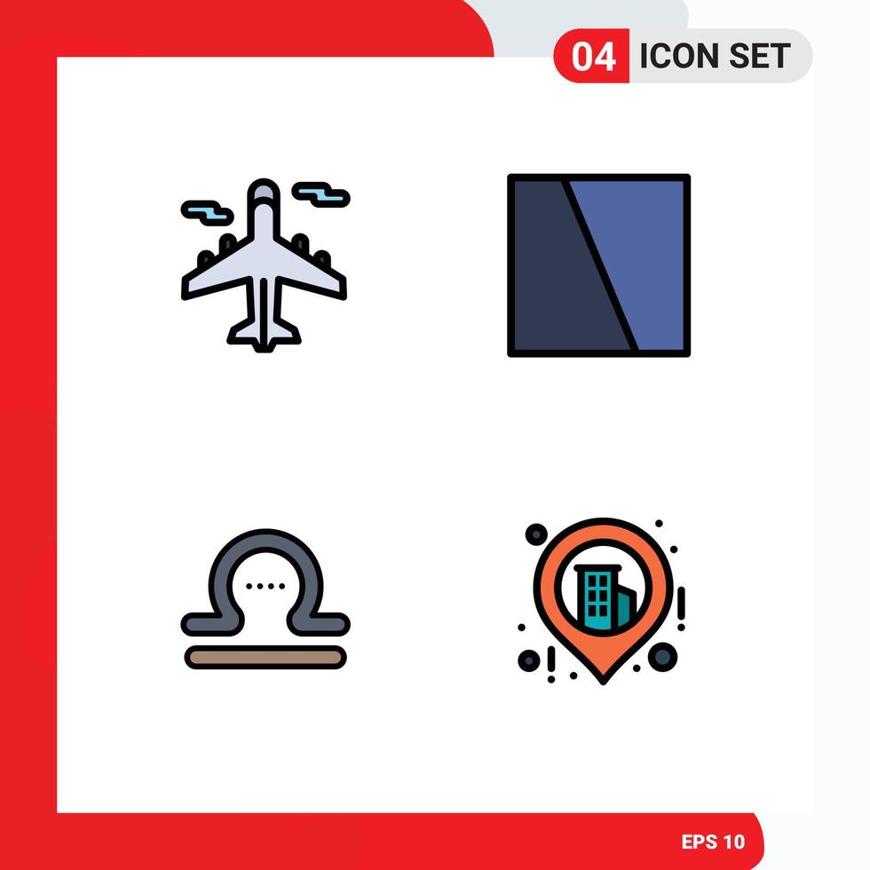 Packung mit 4 modernen Filledline-Flachfarben Zeichen und Symbolen für Web-Printmedien wie Flugzeug Libra World Interface Griechenland editierbare Vektordesign-Elemente vektor
