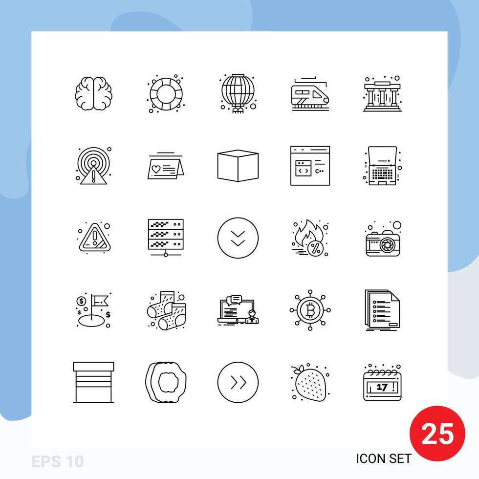 25 universelle Linien für Web- und mobile Anwendungen Lernmuseum China Tunnel Zug editierbare Vektordesign-Elemente vektor