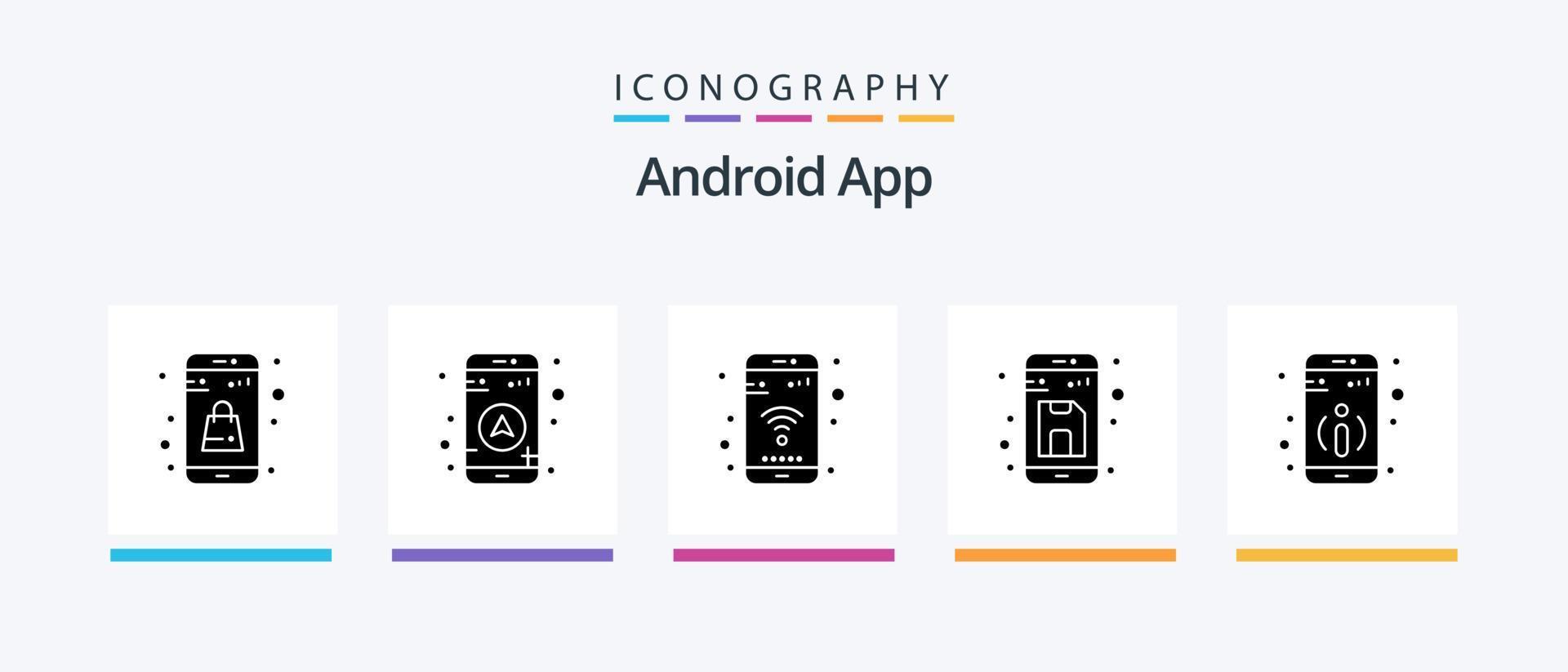 android app glyph 5 icon pack inklusive informationen. hoch. Handy, Mobiltelefon. Lagerung. dokumentieren. kreatives Symboldesign vektor