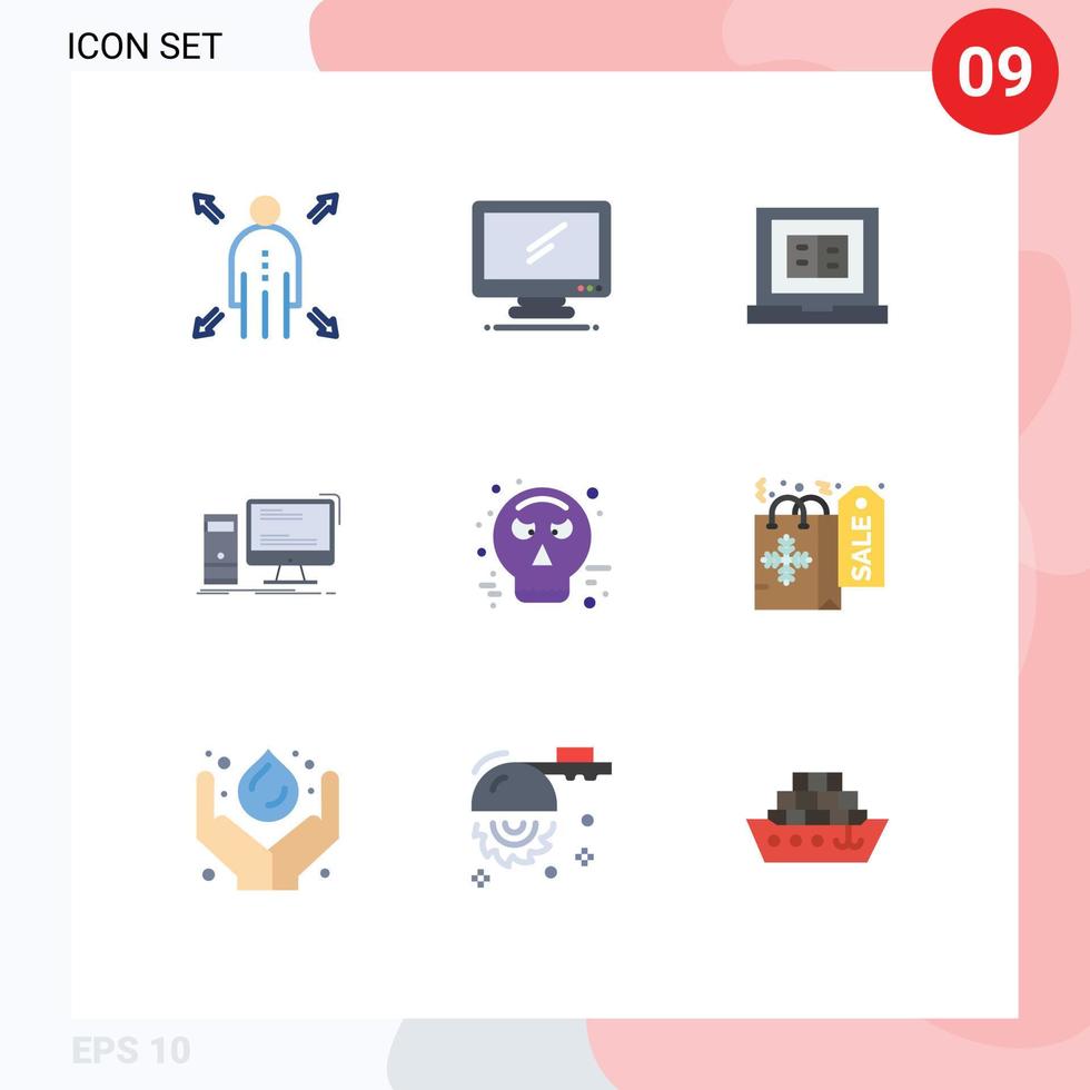 platt Färg packa av 9 universell symboler av avatar pc bok gaming dator redigerbar vektor design element