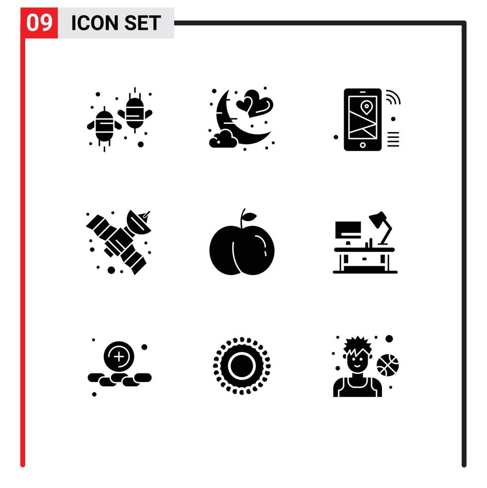 9 Solides Glyphen-Konzept für mobile Websites und Apps Space GPS Nacht WLAN-Standort editierbare Vektordesign-Elemente vektor