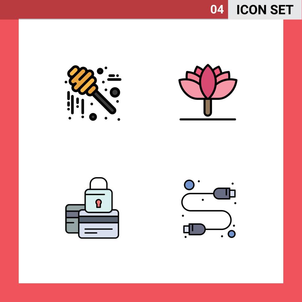 4 Benutzeroberfläche Filledline Flat Color Pack moderner Zeichen und Symbole der Honigkredit-Erntedanktulpe sicher bearbeitbare Vektordesign-Elemente vektor