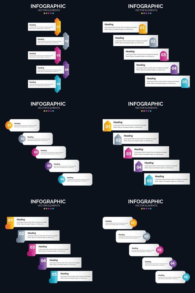 vektor 6 infographics packa presentation glida mall 5 steg cykel diagram och tidslinjer