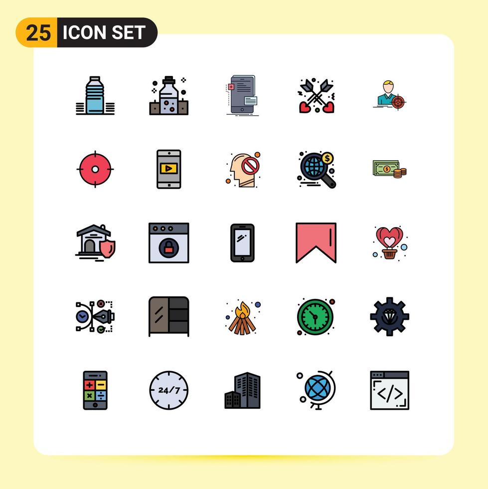 modern uppsättning av 25 fylld linje platt färger pictograph av man pil wellness tillgivenhet telefon redigerbar vektor design element
