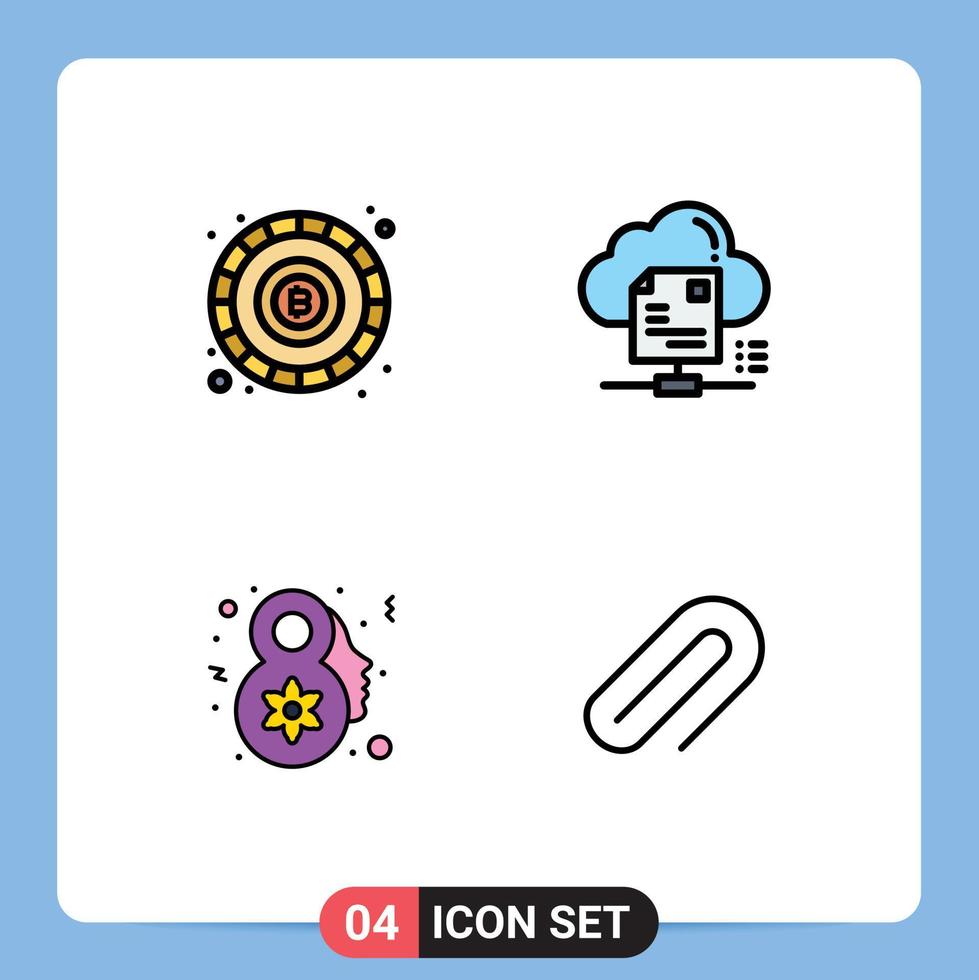 grupp av 4 fylld linje platt färger tecken och symboler för blockchain kvinna fil moln klämma redigerbar vektor design element