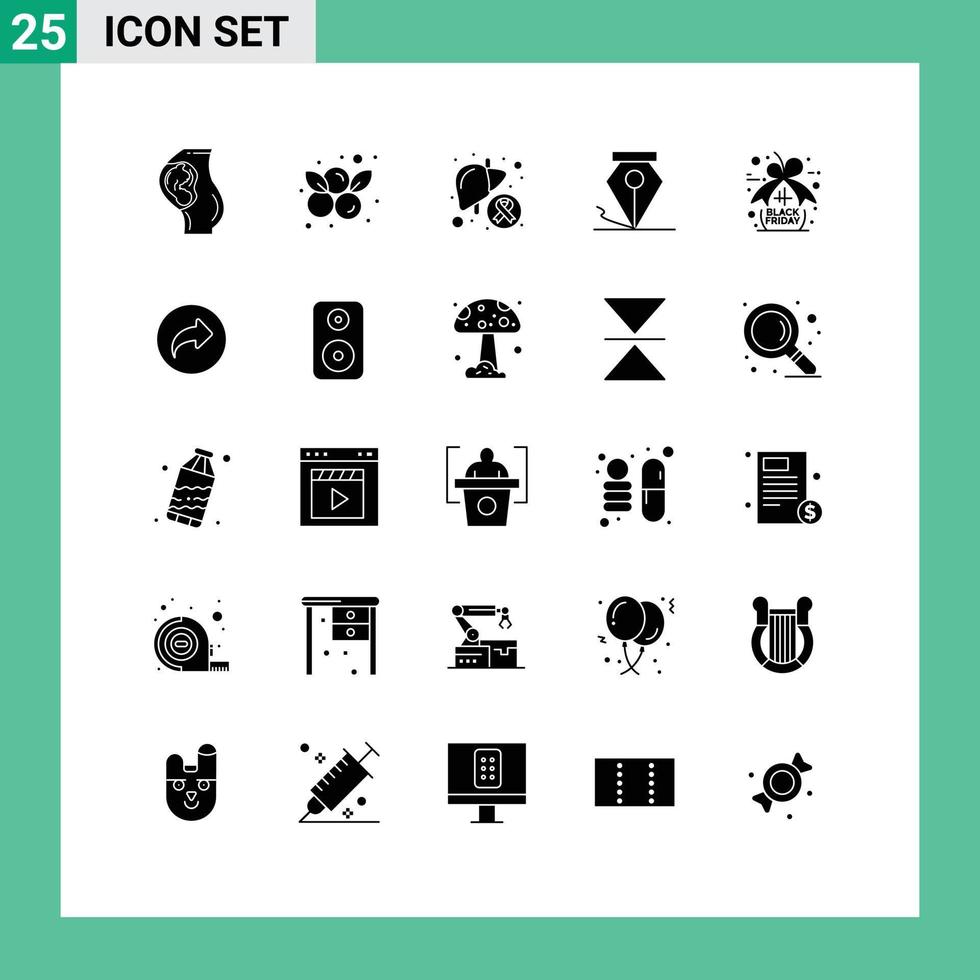 solide Glyphenpackung mit 25 universellen Symbolen von Rabatt-Tintenfrucht-Freiform-Leber-editierbaren Vektordesign-Elementen vektor