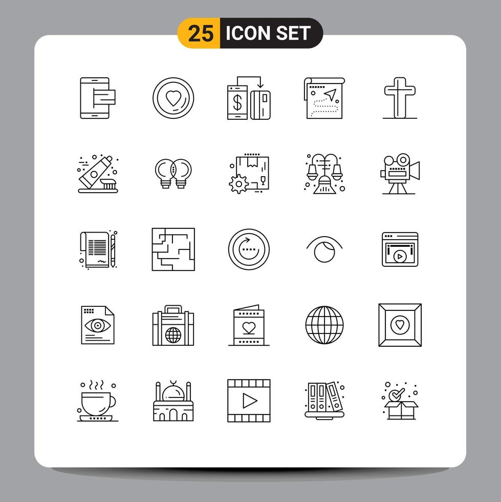 Aktienvektor-Icon-Pack mit 25 Zeilenzeichen und Symbolen für Zielrouten-Valentinskartenzahlung editierbare Vektordesign-Elemente vektor