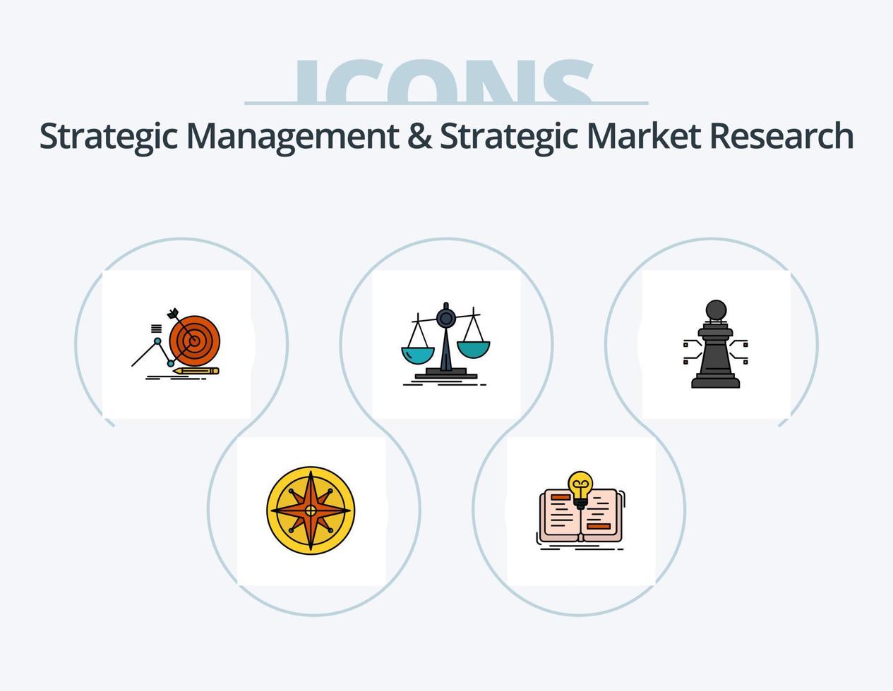 Strategisches Management und strategische Marktforschungslinie gefüllt Icon Pack 5 Icon Design. Dollar. Fokus. Fonds. Pfeil. Ziel vektor