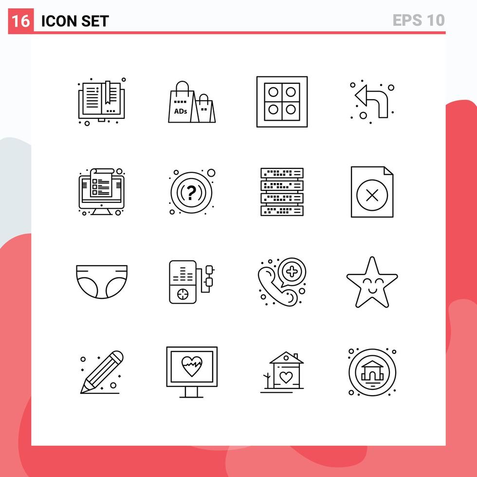satz von 16 modernen ui-symbolen symbolzeichen für computer-up-shopping-anzeige reload-herd editierbare vektordesignelemente vektor