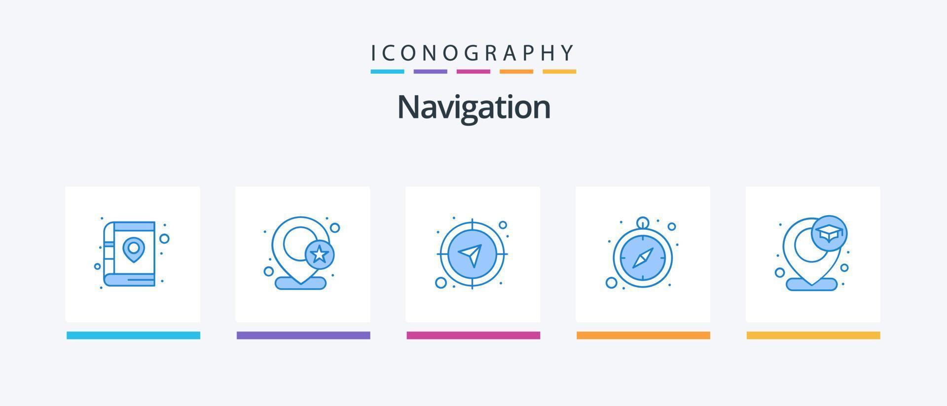 Navigation blau 5 Icon Pack inklusive Schule. GPS. Lage. Kompass. GPS. kreatives Symboldesign vektor
