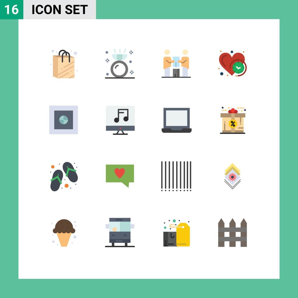 grupp av 16 platt färger tecken och symboler för pengar tid samarbete kärlek klocka redigerbar packa av kreativ vektor design element