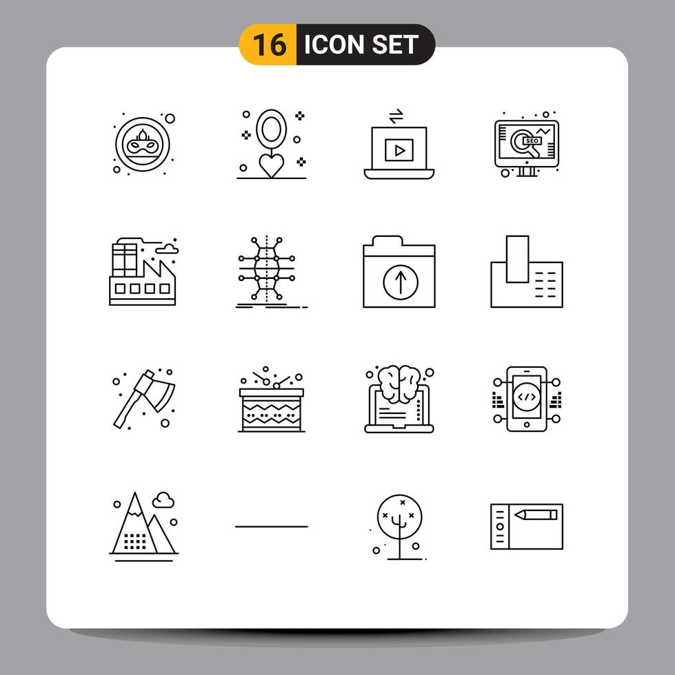 satz von 16 modernen ui symbolen symbole zeichen für stadt web hochzeit seo spielen editierbare vektordesignelemente vektor