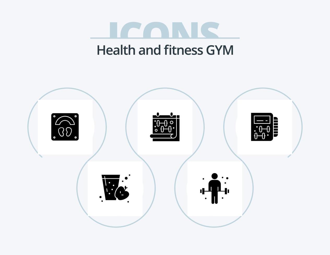 Gym glyf ikon packa 5 ikon design. Gym. hantel. sjukvård. Gym. kalender vektor