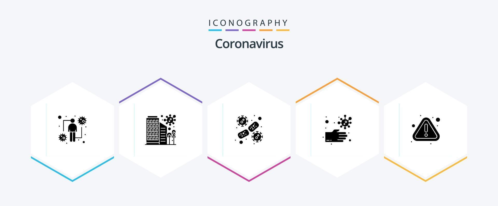 coronavirus 25 glyf ikon packa Inklusive ohälsosam. smutsig. skydd. bakterie. virus vektor