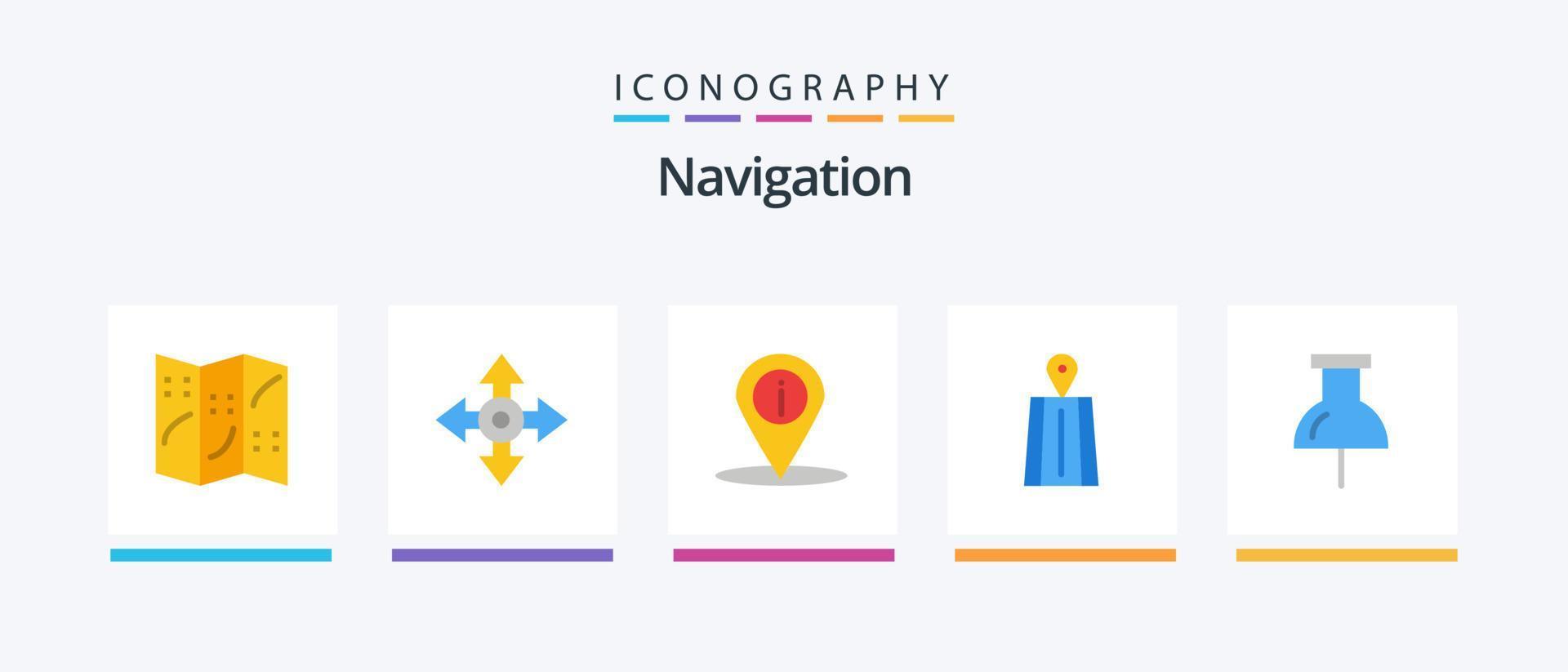 Navigation Flat 5 Icon Pack inklusive . Navigation. Navigation. Lage. Straße. kreatives Symboldesign vektor