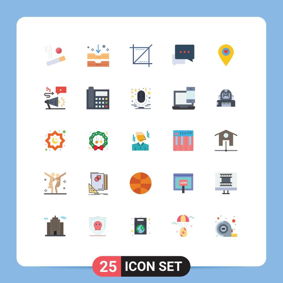modern uppsättning av 25 platt färger och symboler sådan som Karta hjärta media bubbla konversation redigerbar vektor design element