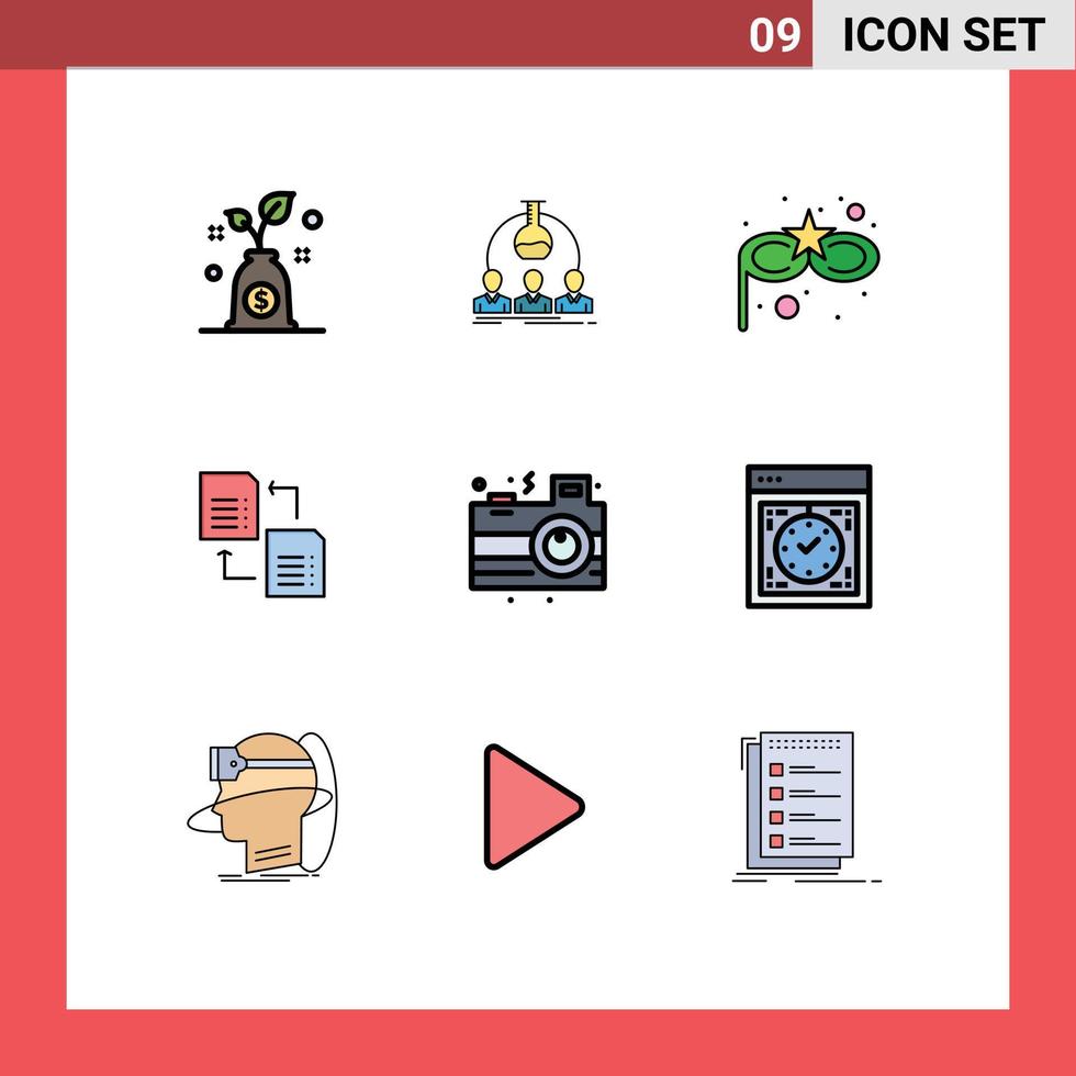 9 universelle Filledline-Flachfarben für Web- und mobile Anwendungen Nachtkamera-Karnevalsmaske Scince-Datei editierbare Vektordesign-Elemente vektor