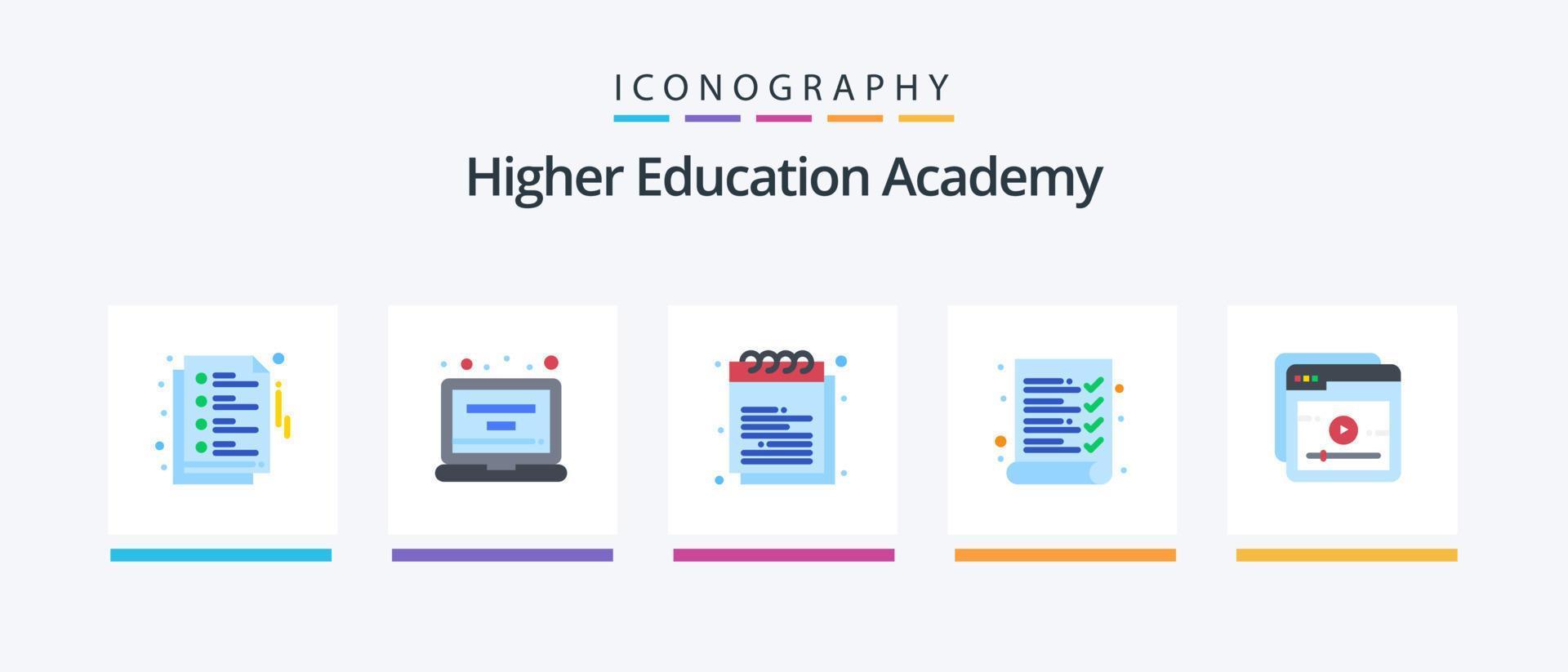 akademi platt 5 ikon packa Inklusive studie. utbildning. utbildning. undersökning. granska. kreativ ikoner design vektor