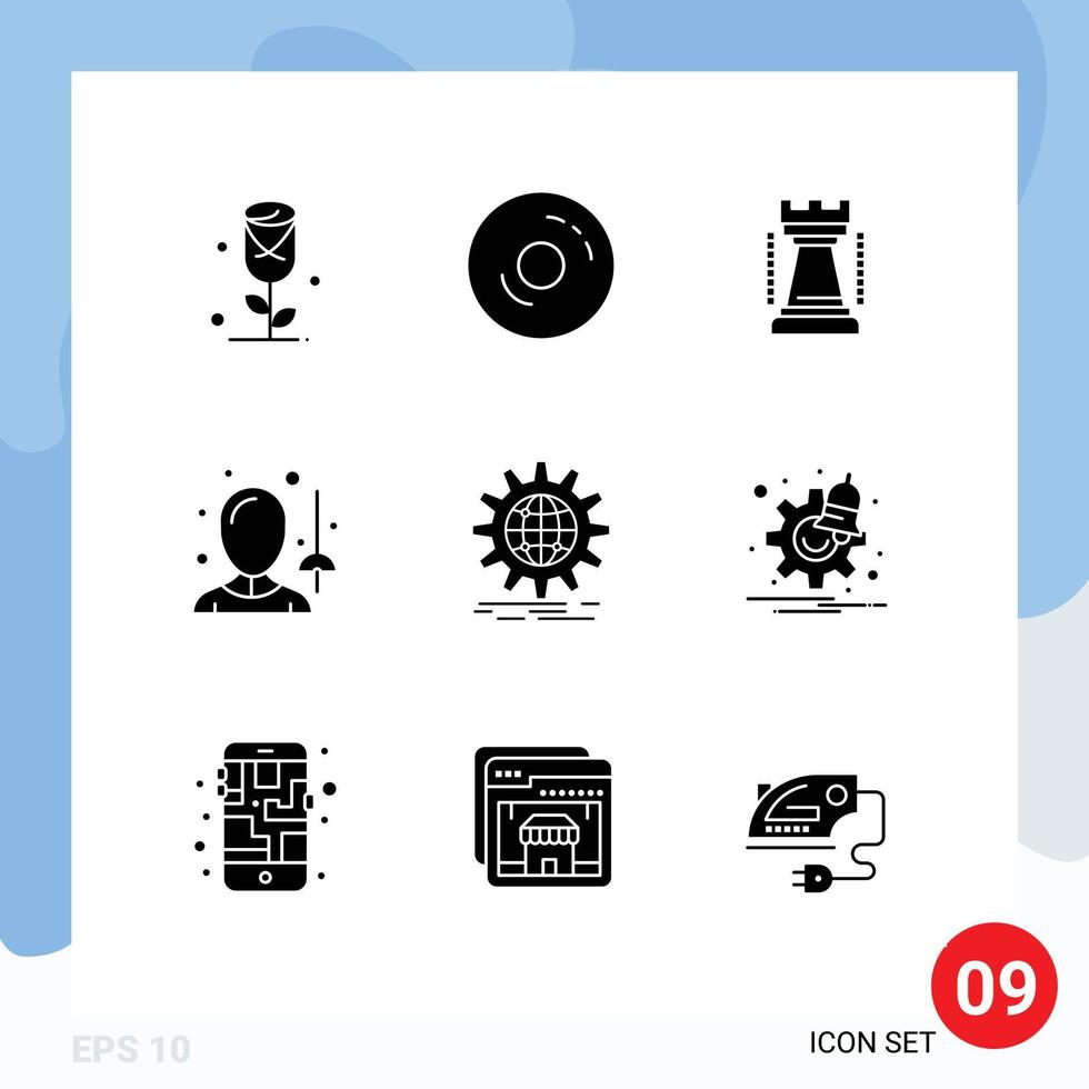 9 universelle solide Glyphen für Web- und mobile Anwendungen Business Schwert Unterhaltung Sport weibliche editierbare Vektordesign-Elemente vektor