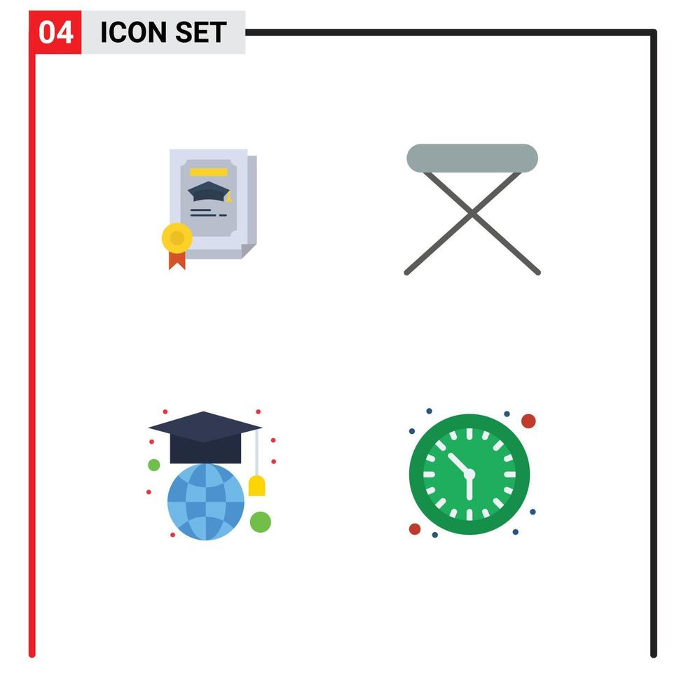 4 thematische Vektor-Flachsymbole und editierbare Symbole von editierbaren Vektordesign-Elementen des Graduiertenhaus-Globus vektor
