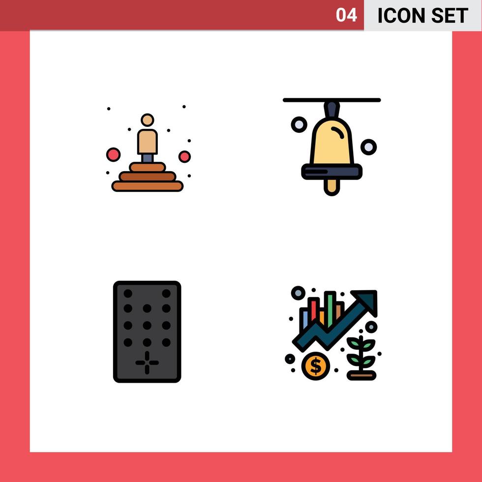 Packung mit 4 modernen Zeichen und Symbolen in flachen Farben für Web-Printmedien, wie z vektor