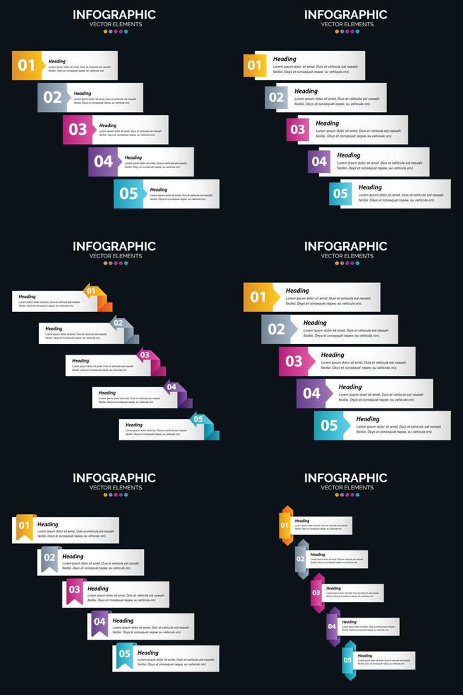 vektor 6 infographics packa presentation glida mall 5 steg cykel diagram och tidslinjer