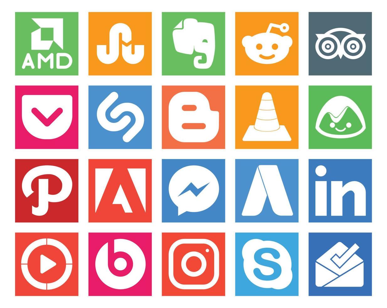 20 Social-Media-Icon-Packs, einschließlich Linkedin-Messenger-Blogger Adobe Basecamp vektor