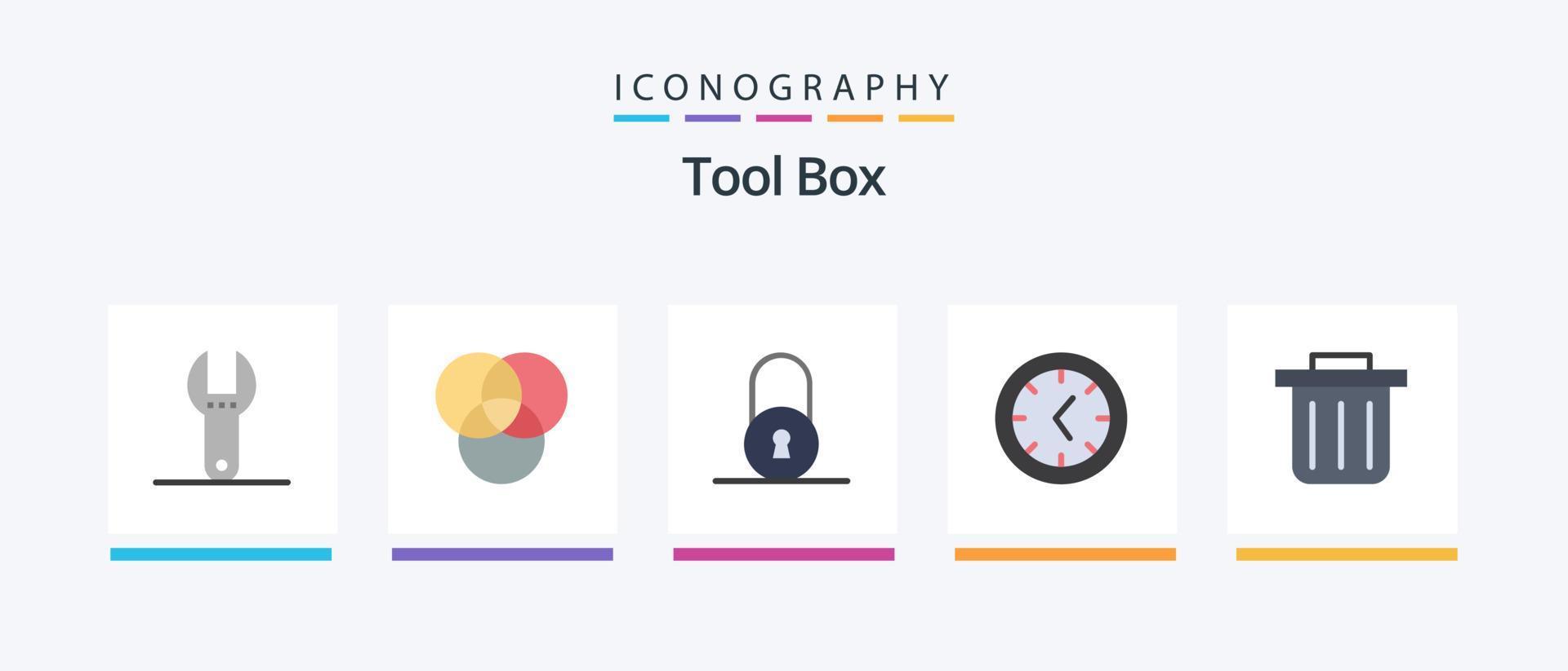 Tools Flat 5 Icon Pack inklusive . Uhr. kreatives Ikonendesign vektor