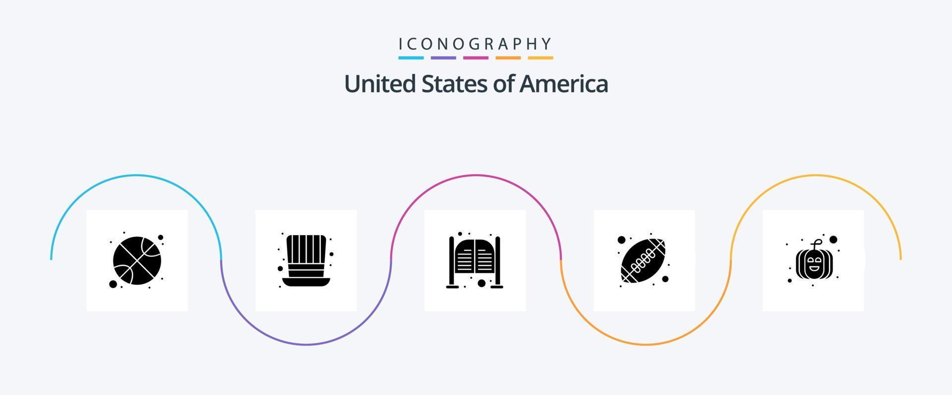 USA glyf 5 ikon packa Inklusive amerikansk. sporter. bar. rugby. ingång vektor