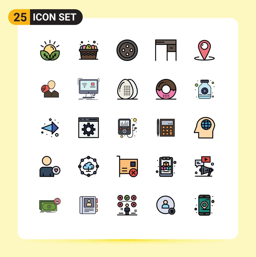 25 gefüllte Linien flaches Farbkonzept für mobile Websites und Apps Kundenstandort Lebensmittel Büromöbel editierbare Vektordesign-Elemente vektor