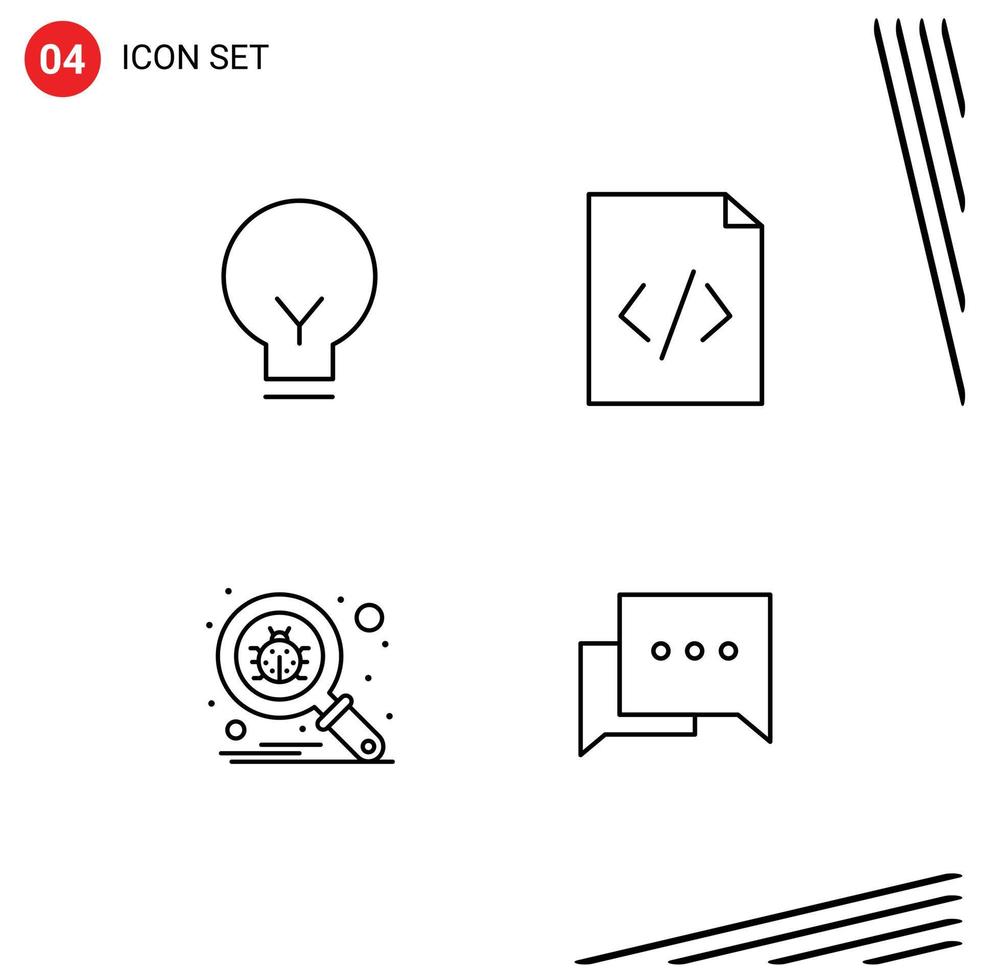 4 thematische Vektor-Fülllinien-Flachfarben und editierbare Symbole der Lichtsuche ui HTML-Blase editierbare Vektordesign-Elemente vektor