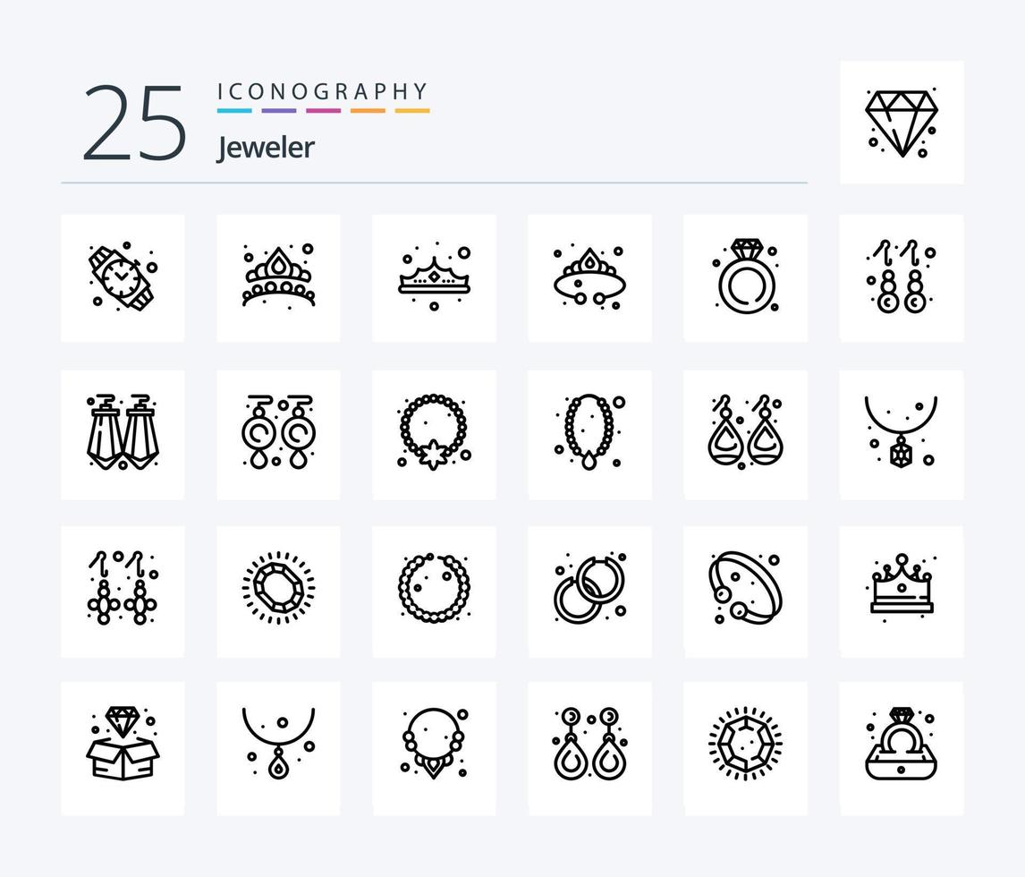 Schmuck-Icon-Pack mit 25 Linien, einschließlich Mode. Hochzeit. Mode. Ring. Diamant vektor