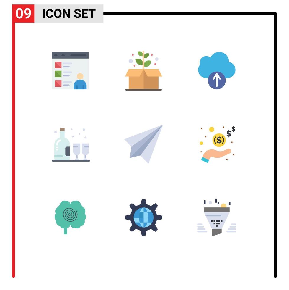 mobil gränssnitt platt Färg uppsättning av 9 piktogram av Kontakt oss kommunikation moln flaska födelsedag redigerbar vektor design element
