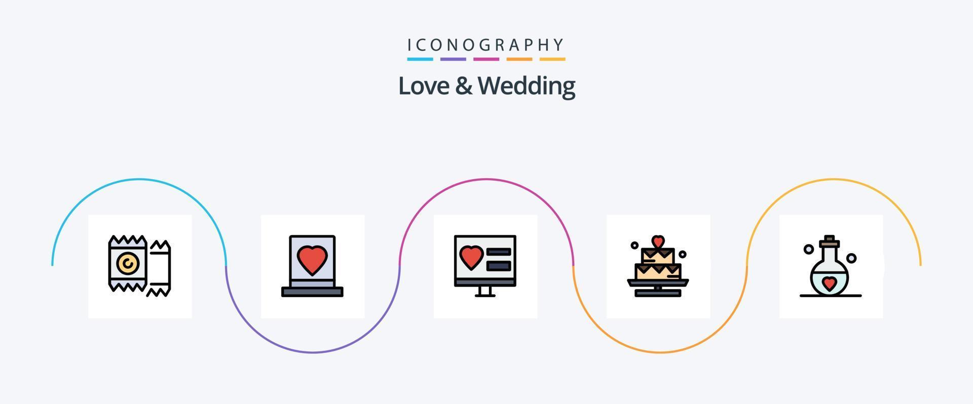 Liebes- und Hochzeitslinie gefülltes flaches 5-Icon-Paket einschließlich Liebhaber. Kuchen. Ehe. Hochzeit. Liebe vektor