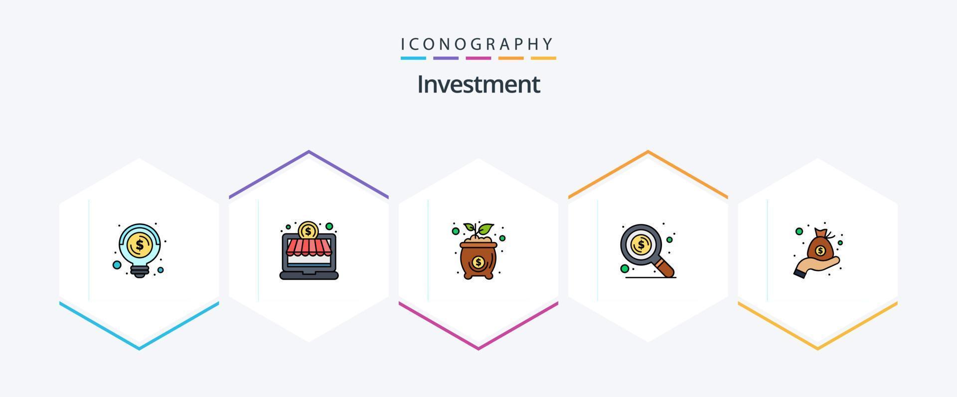 investering 25 fylld linje ikon packa Inklusive väska. investering. kosta. kontanter. pengar vektor