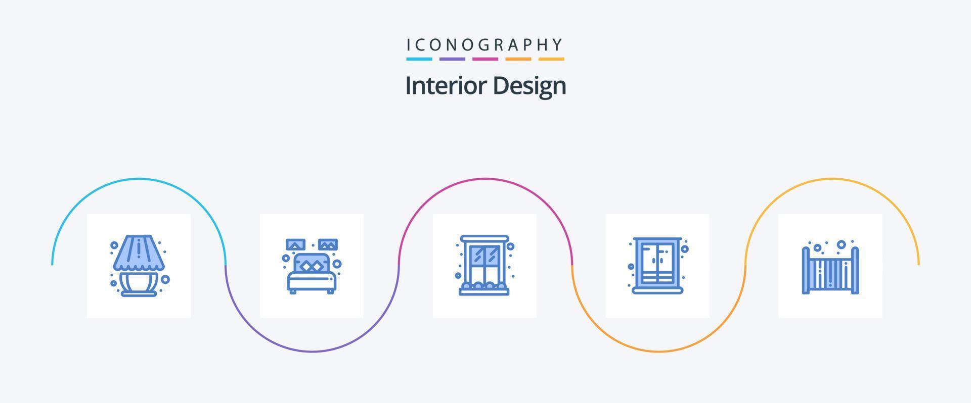 interiör design blå 5 ikon packa Inklusive garderob. möbel. Hem dekorera. skåp. Hem vektor