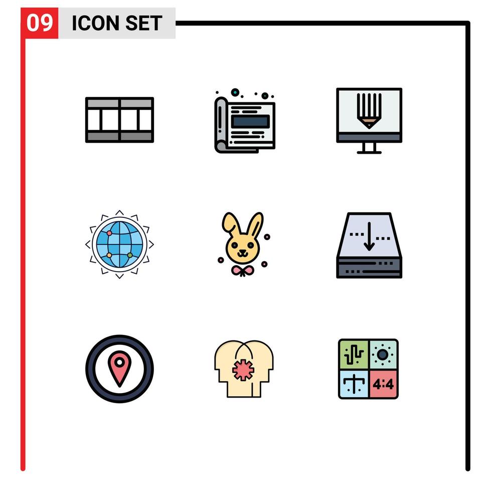 Stock Vector Icon Pack mit 9 Zeilenzeichen und Symbolen für Bynny Business Computer SEO World editierbare Vektordesign-Elemente