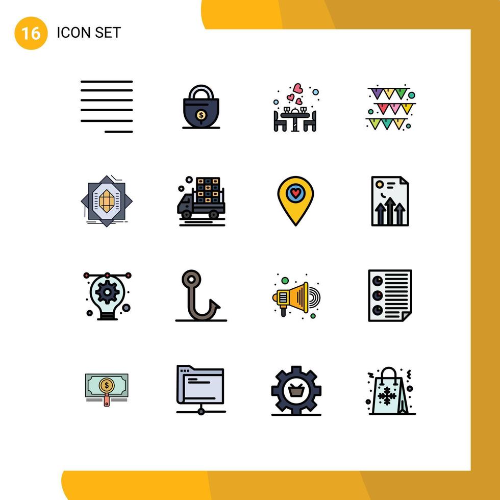 grupp av 16 platt Färg fylld rader tecken och symboler för tillverkning abstrakt datum papper festival redigerbar kreativ vektor design element