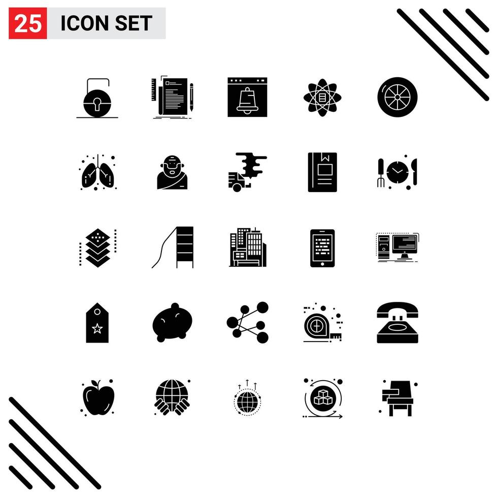 Packung mit 25 modernen Solid-Glyphen-Zeichen und Symbolen für Web-Printmedien wie bearbeitbare Vektordesign-Elemente für Dollar-Scince-Skriptdatenschnittstellen vektor