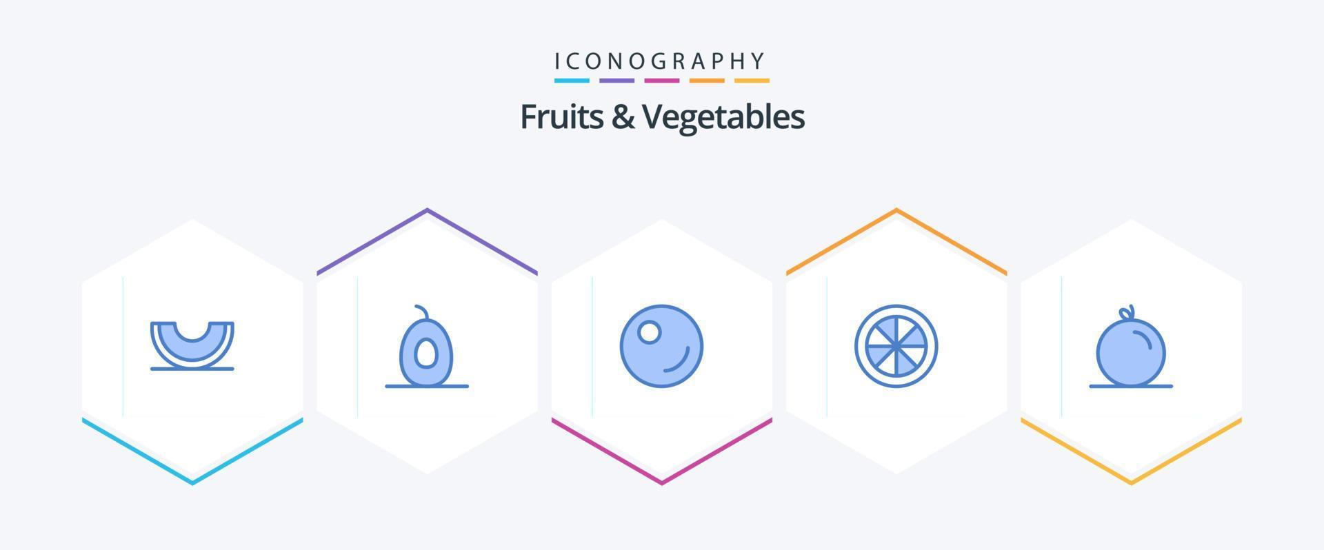 frukt och grönsaker 25 blå ikon packa Inklusive . orange. ärtor. frukt. citron- vektor