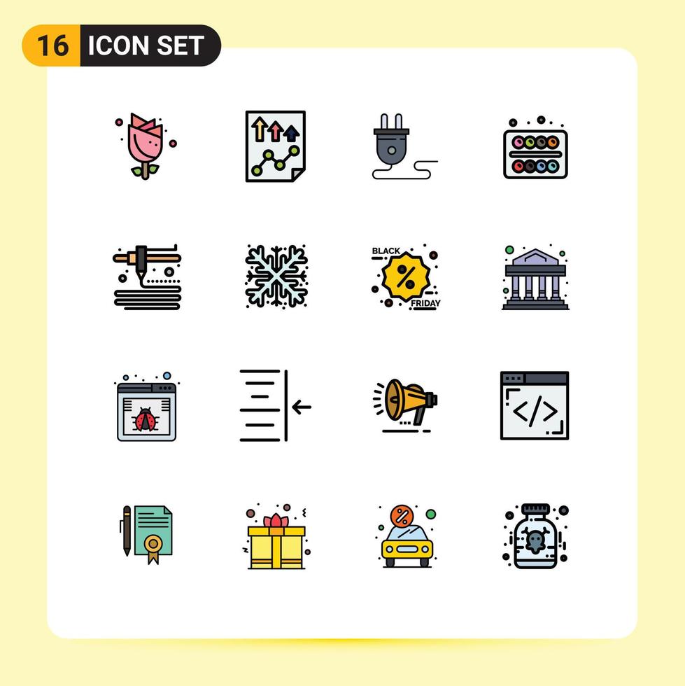 16 universell platt Färg fylld rader uppsättning för webb och mobil tillämpningar modellering skola Rapportera målning kraft tillförsel redigerbar kreativ vektor design element