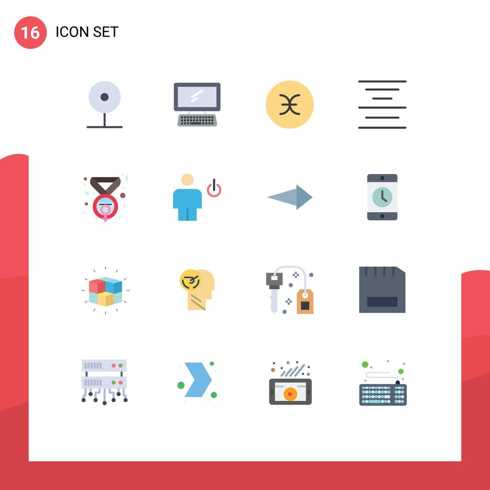 moderner Satz von 16 flachen Farben und Symbolen wie Award-Center-Tastatur, Ausrichtungssymbolik, editierbares Paket kreativer Vektordesign-Elemente vektor