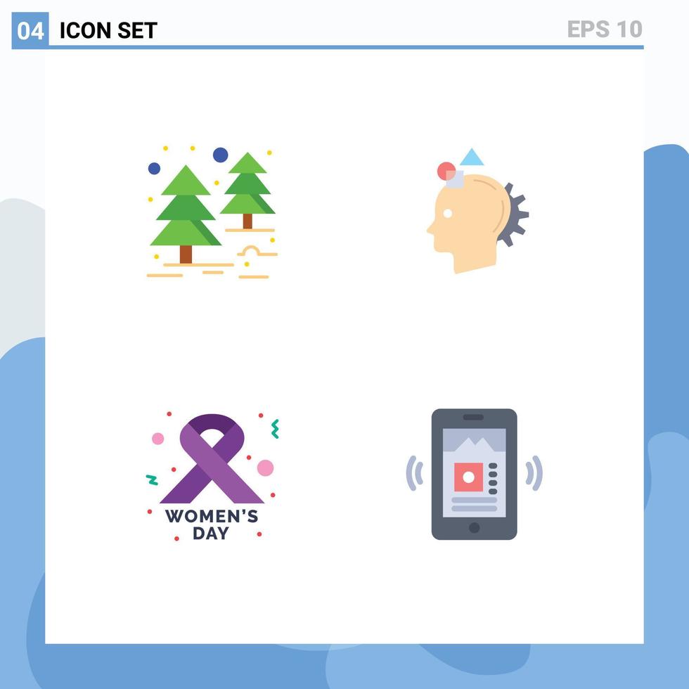 satz von 4 flachen vektorsymbolen auf raster für waldtag phantasieidee mobile editierbare vektordesignelemente vektor